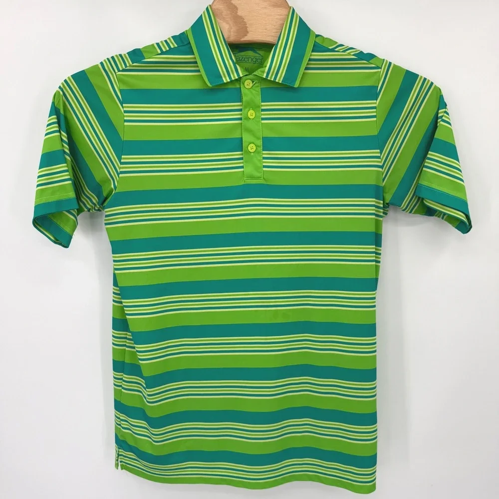 Slazenger Polo Shirt Mens M Green Teal Striped 101014 Short Sleeve Golf Sporty